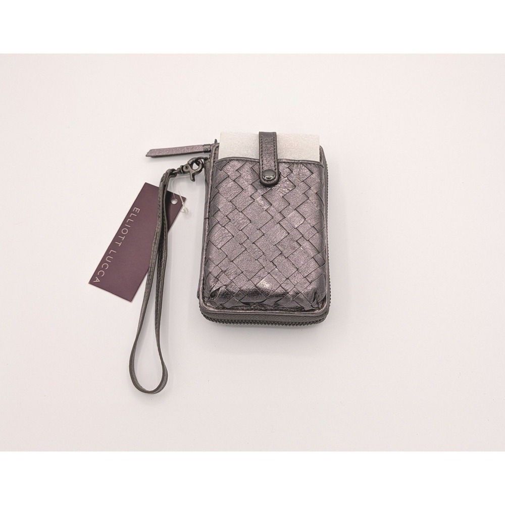 NWT Elliott Lucca Graphite Woven Leather Smartphone Wristlet Wallet Zip Clutch